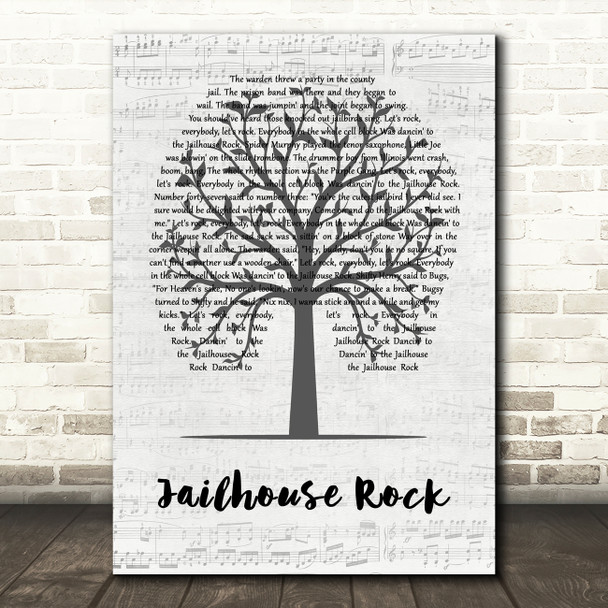 Elvis Presley Jailhouse Rock Music Script Tree Song Lyric Wall Art Print