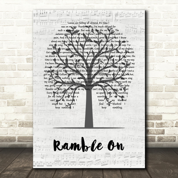 Led Zeppelin Ramble On Music Script Tree Song Lyric Wall Art Print