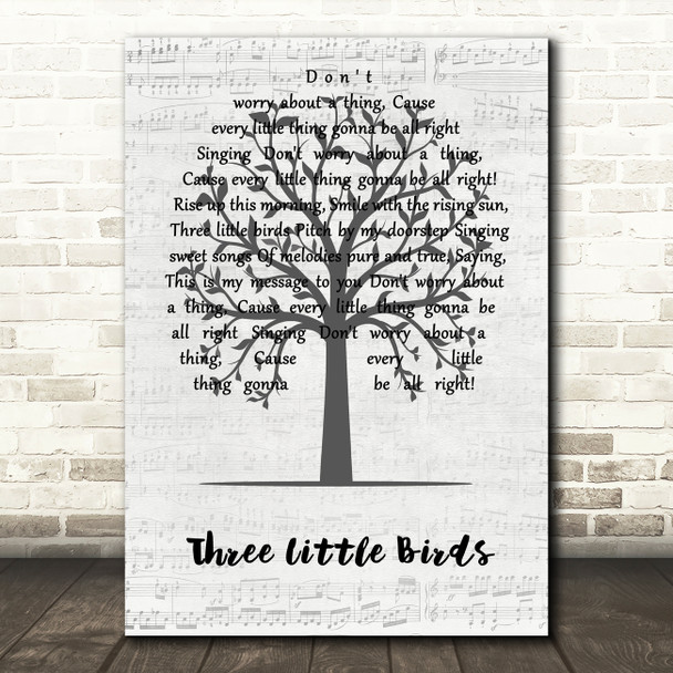 Bob Marley Three Little Birds Music Script Tree Song Lyric Wall Art Print
