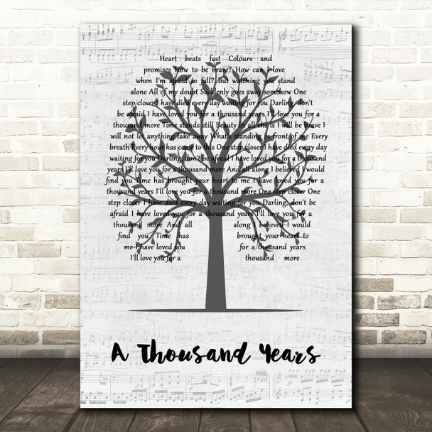 Christina Perri A Thousand Years Music Script Tree Song Lyric Quote Music Print