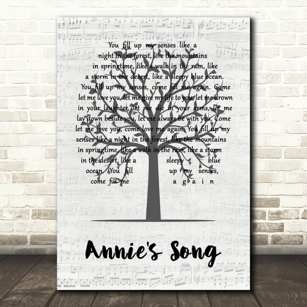 John Denver Annie's Song Music Script Tree Song Lyric Quote Music Print