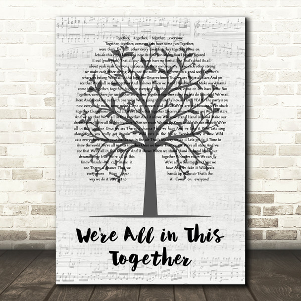 Zac Efron & Vanessa Hudgens We're All in This Together Music Script Tree Song Lyric Music Art Print
