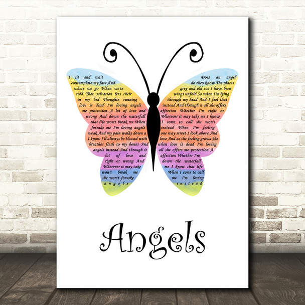 Robbie Williams Angels Rainbow Butterfly Song Lyric Quote Music Print