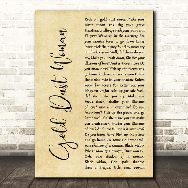 Fleetwood Mac Gold Dust Woman Rustic Script Song Lyric Print