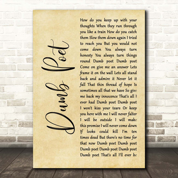 Immaculate Fools Dumb Poet Rustic Script Song Lyric Print