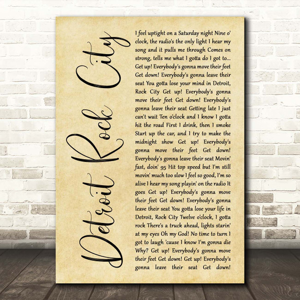 Kiss Detroit Rock City Rustic Script Song Lyric Print