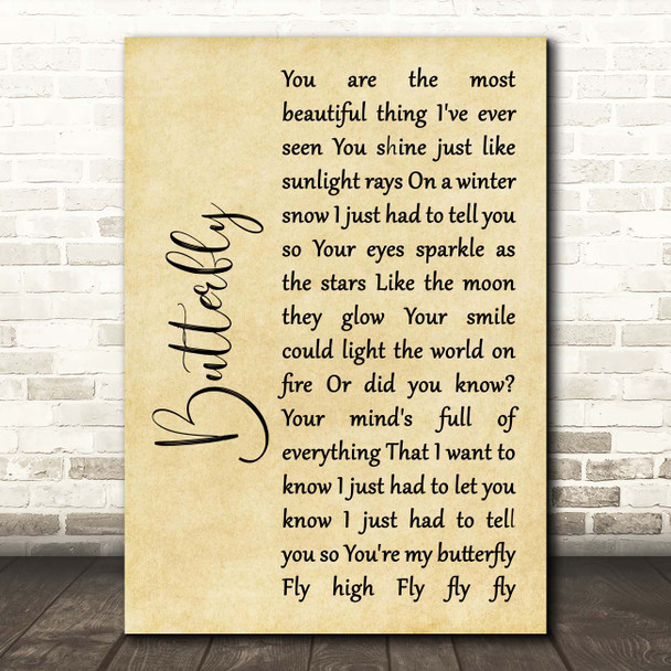 Lenny Kravitz Butterfly Rustic Script Song Lyric Print
