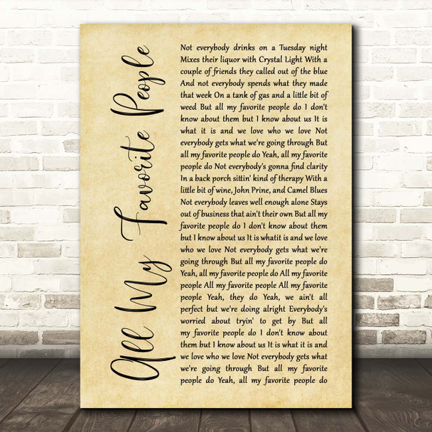 Maren Morris All My Favorite People Rustic Script Song Lyric Print