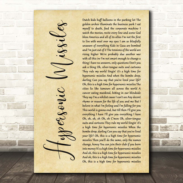 Sam Fender Hypersonic Missiles Rustic Script Song Lyric Print
