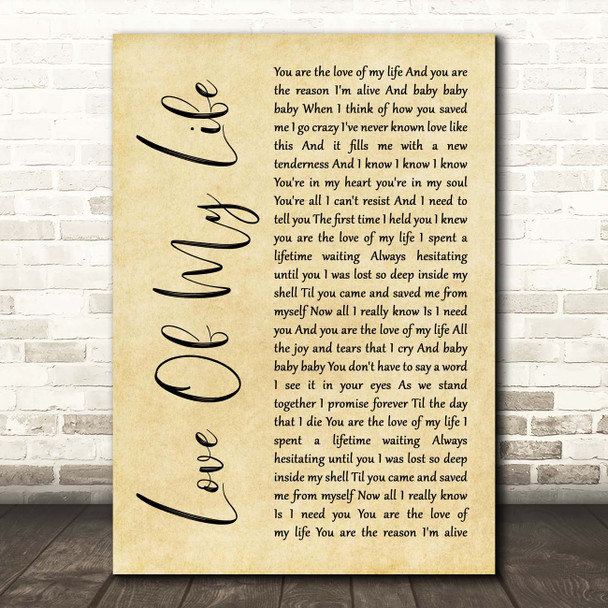 Sammy Kershaw Love Of My Life Rustic Script Song Lyric Print
