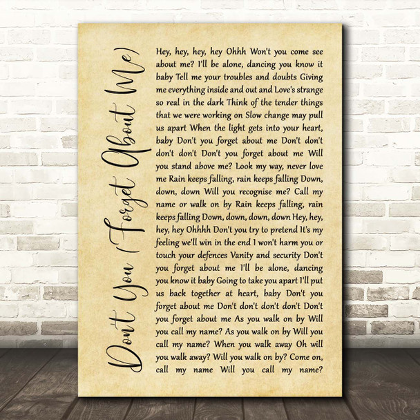 Simple Minds Don't You (Forget About Me) Rustic Script Song Lyric Print