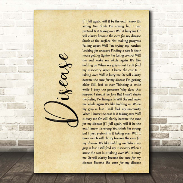 Beartooth Disease Rustic Script Song Lyric Print