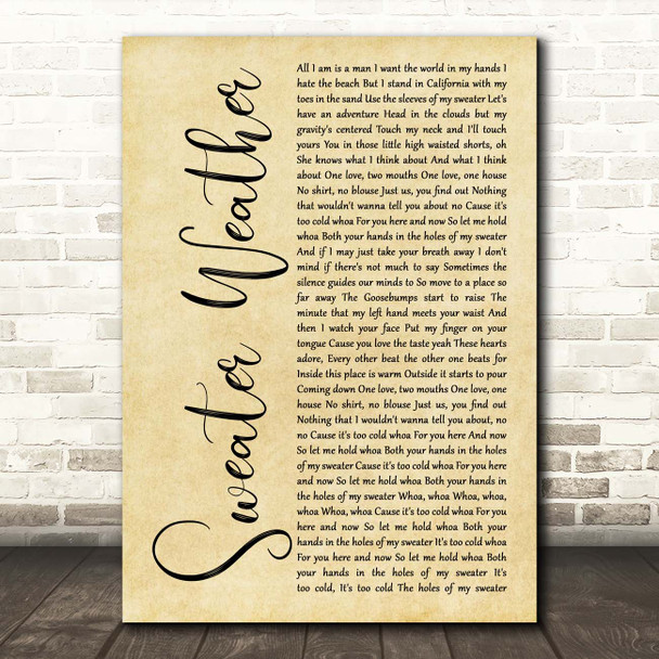 The Neighbourhood Sweater Weather Rustic Script Song Lyric Print