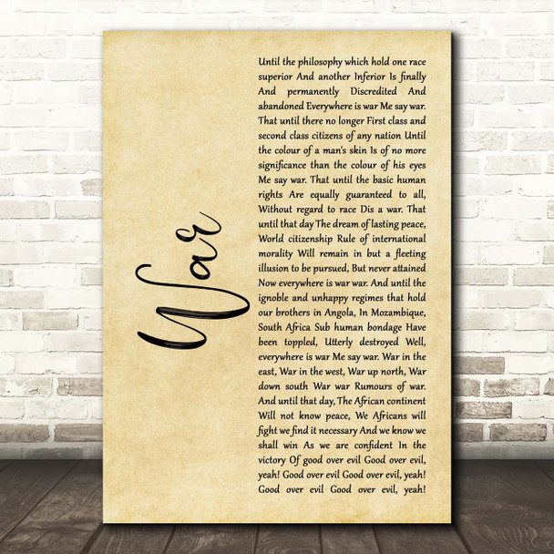 Bob Marley War Rustic Script Song Lyric Print