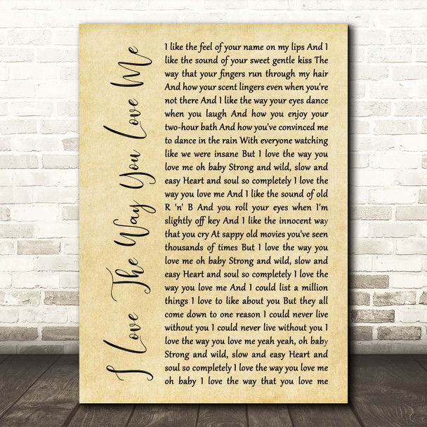 Boyzone I Love The Way You Love Me Rustic Script Song Lyric Print
