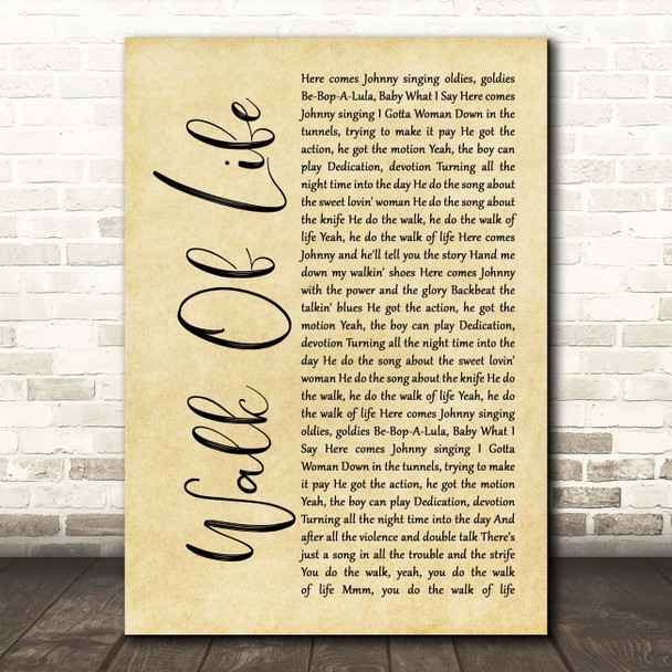 Dire Straits Walk Of Life Rustic Script Song Lyric Print