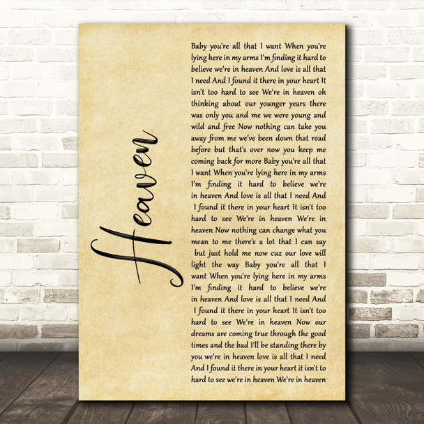 DJ Sammy Heaven Rustic Script Song Lyric Print