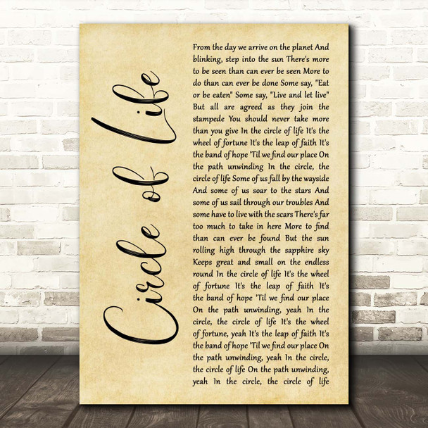 Elton John Circle of Life Rustic Script Song Lyric Print