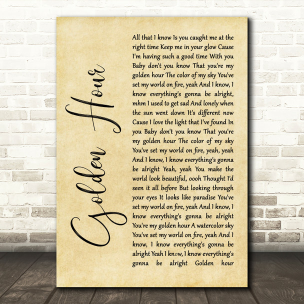 Kacey Musgraves Golden Hour Rustic Script Song Lyric Wall Art Print