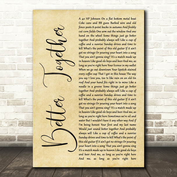 Luke Combs Better Together Rustic Script Song Lyric Wall Art Print