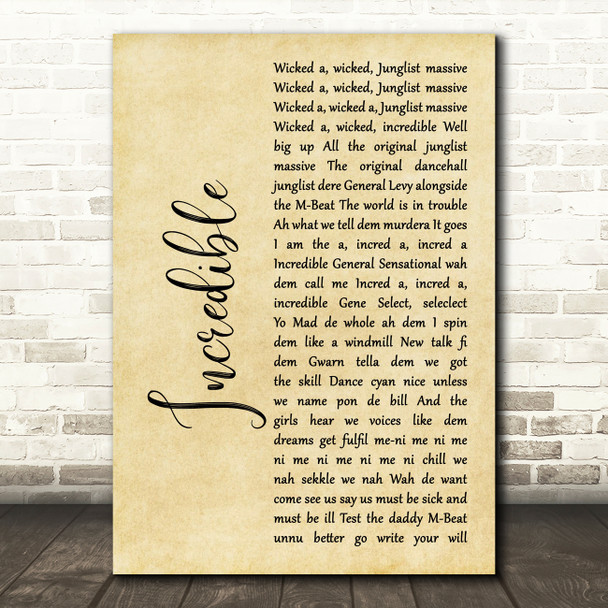 M-Beat Incredible Rustic Script Song Lyric Wall Art Print