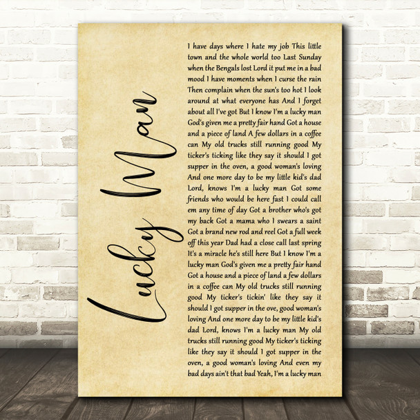 Montgomery Gentry Lucky Man Rustic Script Song Lyric Wall Art Print