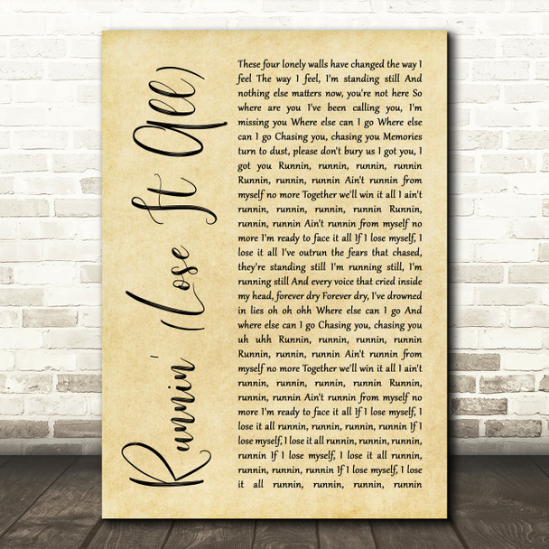 Naughty Boy Runnin' (Lose It All) Rustic Script Song Lyric Wall Art Print