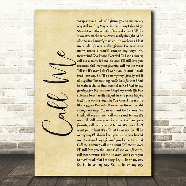 Shinedown Call Me Rustic Script Song Lyric Wall Art Print