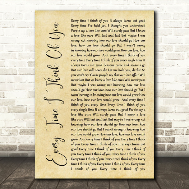 The Babys Every Time I Think Of You Rustic Script Song Lyric Wall Art Print