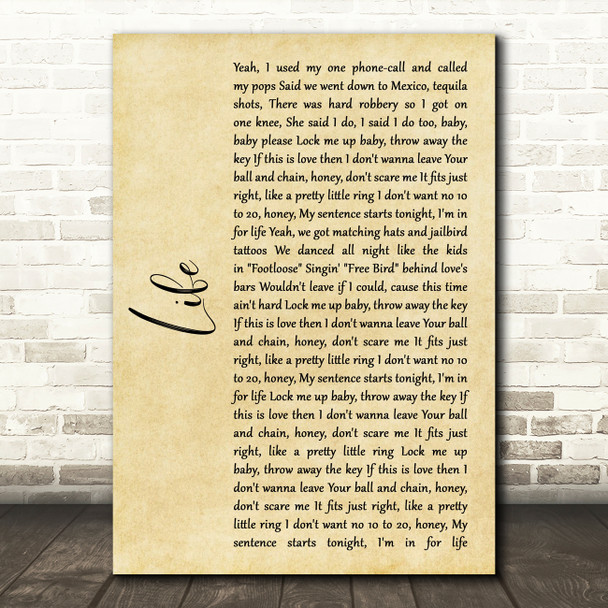 The Cadillac Three Life Rustic Script Song Lyric Wall Art Print
