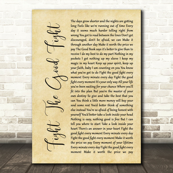 Triumph Fight The Good Fight Rustic Script Song Lyric Wall Art Print