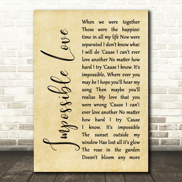 UB40 Impossible Love Rustic Script Song Lyric Wall Art Print