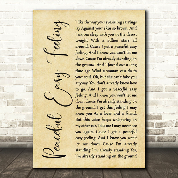 Eagles Peaceful Easy Feeling Rustic Script Song Lyric Wall Art Print