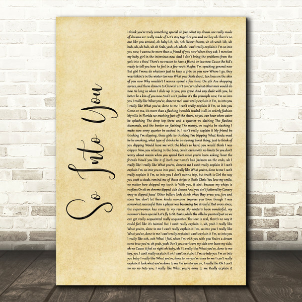 Fabolous ft. Ashanti So Into You Rustic Script Song Lyric Wall Art Print