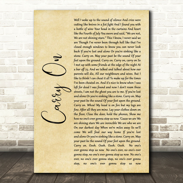 Fun Carry On Rustic Script Song Lyric Wall Art Print