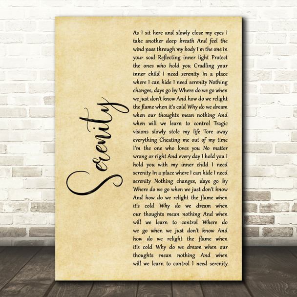 Godsmack Serenity Rustic Script Song Lyric Wall Art Print