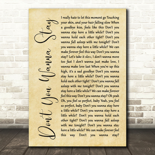 Jason Aldean Ft Kelly Clarkson Don't You Wanna Stay Rustic Script Song Lyric Wall Art Print