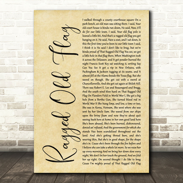 Johnny Cash Ragged Old Flag Rustic Script Song Lyric Wall Art Print