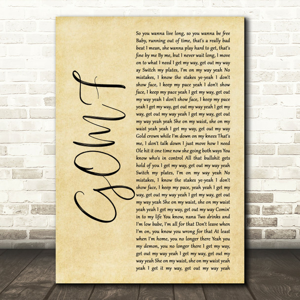 DVBBS GOMF Rustic Script Song Lyric Quote Music Print