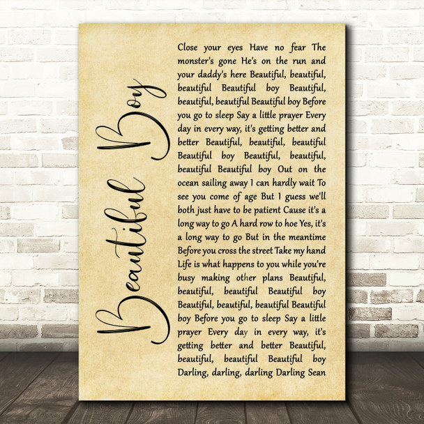 John Lennon Beautiful Boy (Darling Boy) Rustic Script Song Lyric Quote Music Print