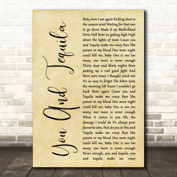 Kenny Chesney You And Tequila Rustic Script Song Lyric Quote Music Print