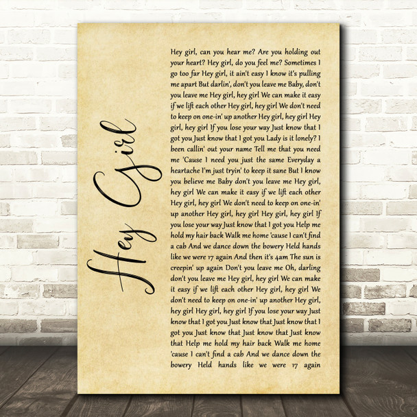Lady Gaga Hey Girl Rustic Script Song Lyric Quote Music Print