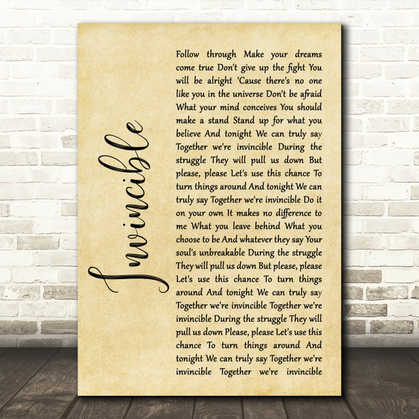 Muse Invincible Rustic Script Song Lyric Quote Music Print