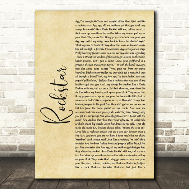 Post Malone Rockstar Rustic Script Song Lyric Quote Music Print