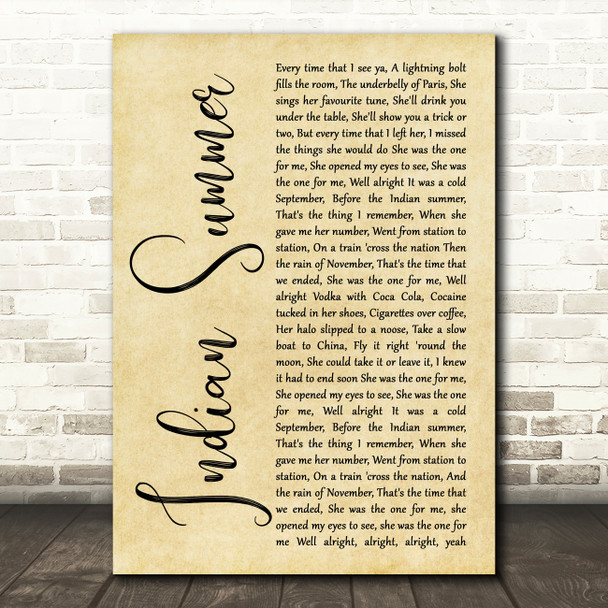Stereophonics Indian Summer Rustic Script Song Lyric Quote Music Print