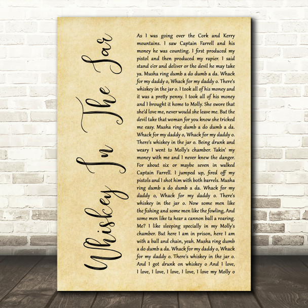 Thin Lizzy Whiskey In The Jar Rustic Script Song Lyric Quote Music Print