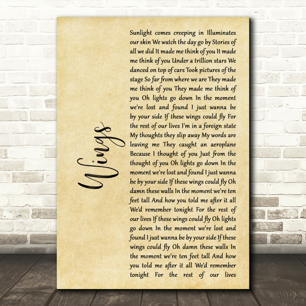 Birdy Wings Rustic Script Song Lyric Quote Print