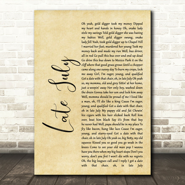 Shakey Graves Late July Rustic Script Song Lyric Quote Print