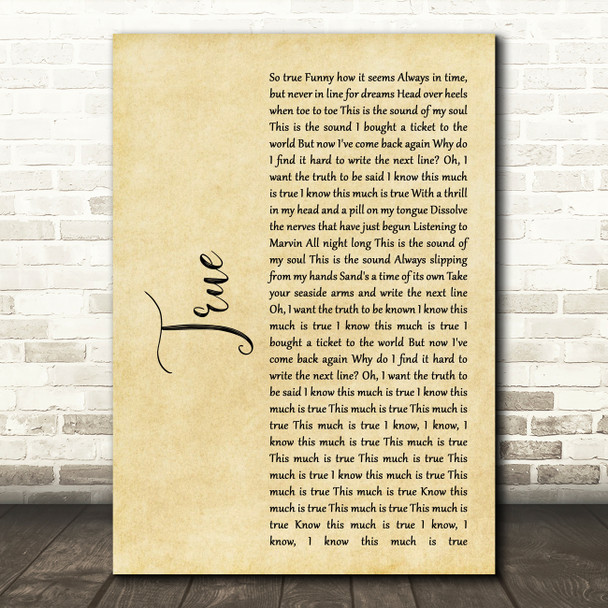 Spandau Ballet True Rustic Script Song Lyric Quote Print