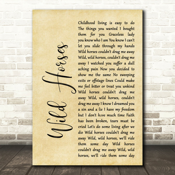 The Rolling Stones Wild Horses Rustic Script Song Lyric Quote Print